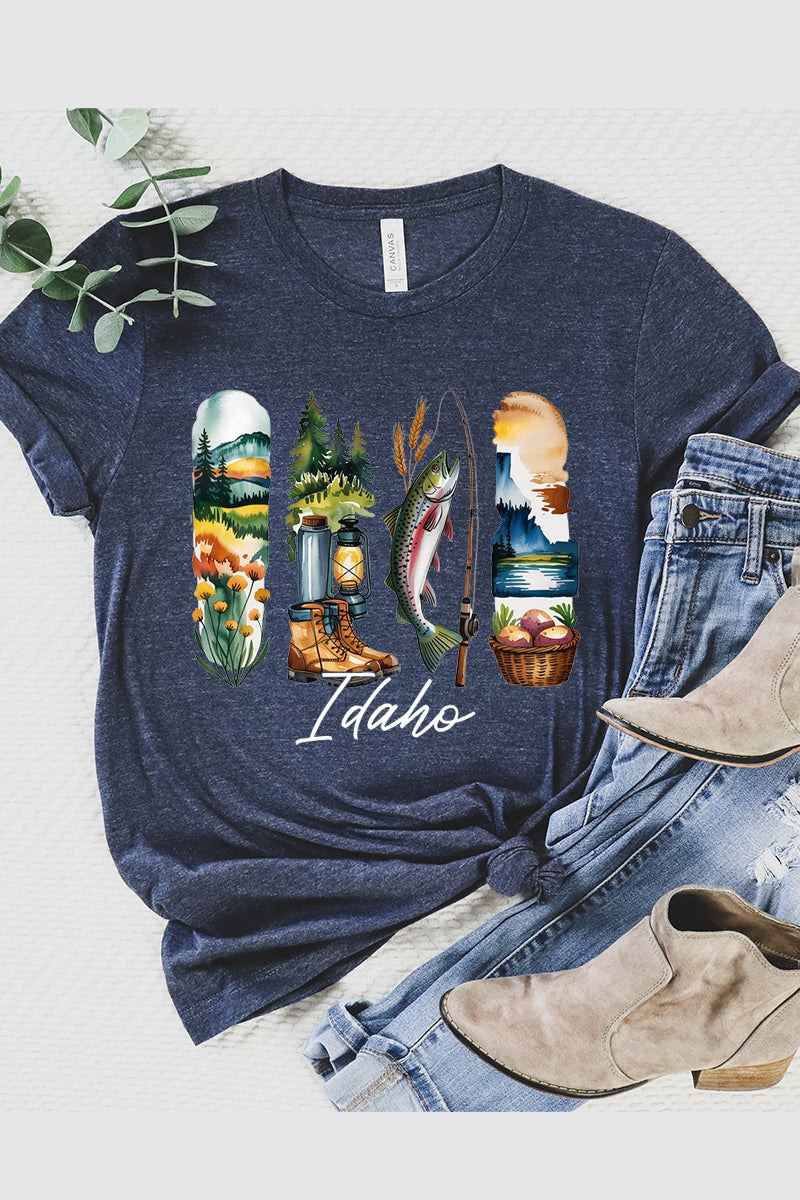US3001P-E3061ID Idaho State Brushstroke Graphic Plus Tee $16