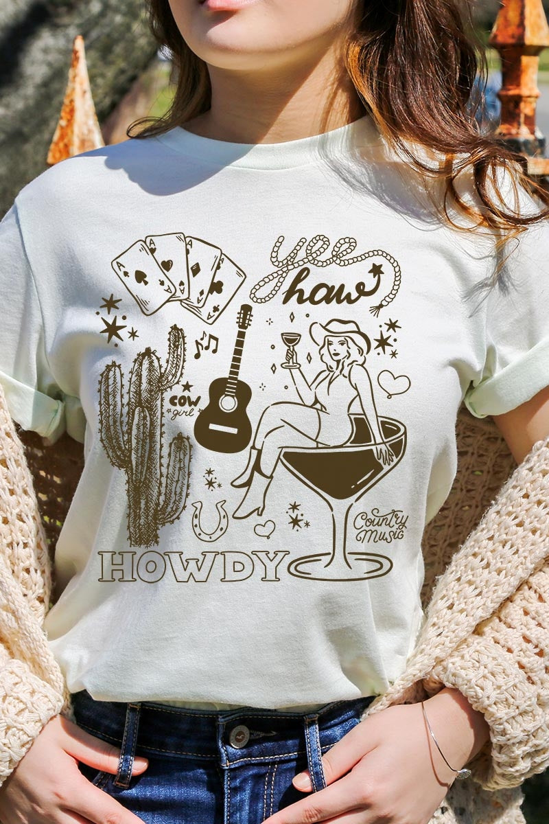 US3001-E3097 Cowgirl Country Music Graphic Tee $12.5