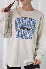 UL240P-E3130 Blue Gingham Game Day Graphic Plus Long Sleeve Tee $17
