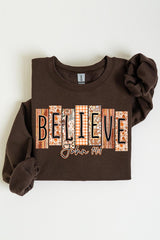 UL180-E3167 Believe Fall Christian Graphic Sweatshirt $20