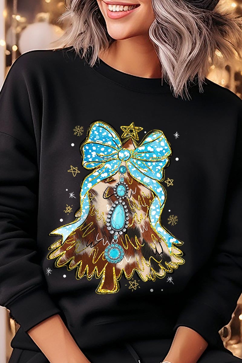 UL180-E3184 Turquoise Christmas Tree Graphic Sweatshirt $20