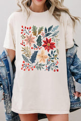 5000-E3186 Floral Christmas Graphic Heavy Cotton Tee $9