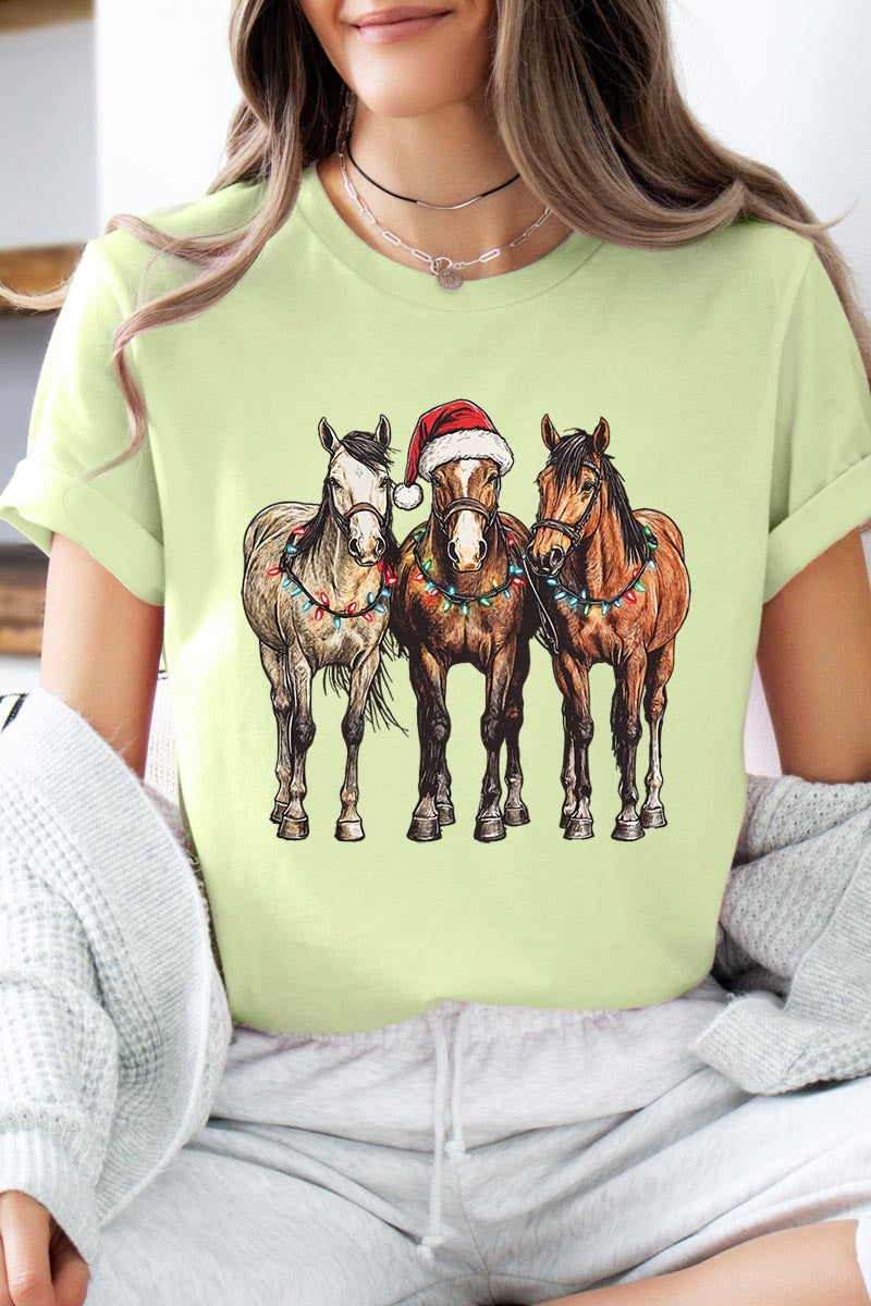 US3001-E3182 Christmas Horses Graphic Tee $12.5