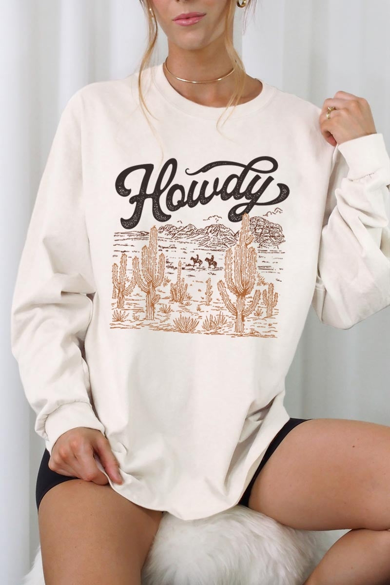 UL240-E3095 Howdy Desert Western Graphic Long Sleeve Tee $13.75