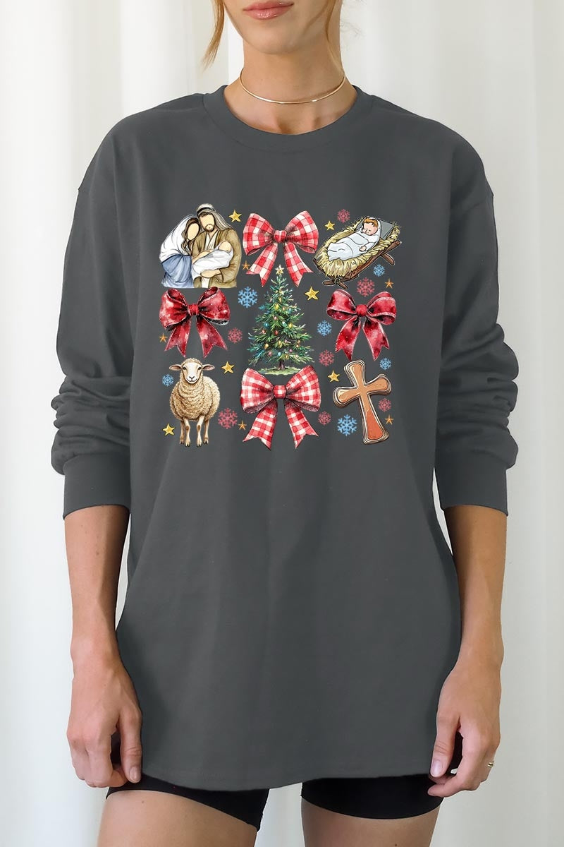 UL240-E3219 Nativity Scene Christmas Graphic Long Sleeve Tee $13.75