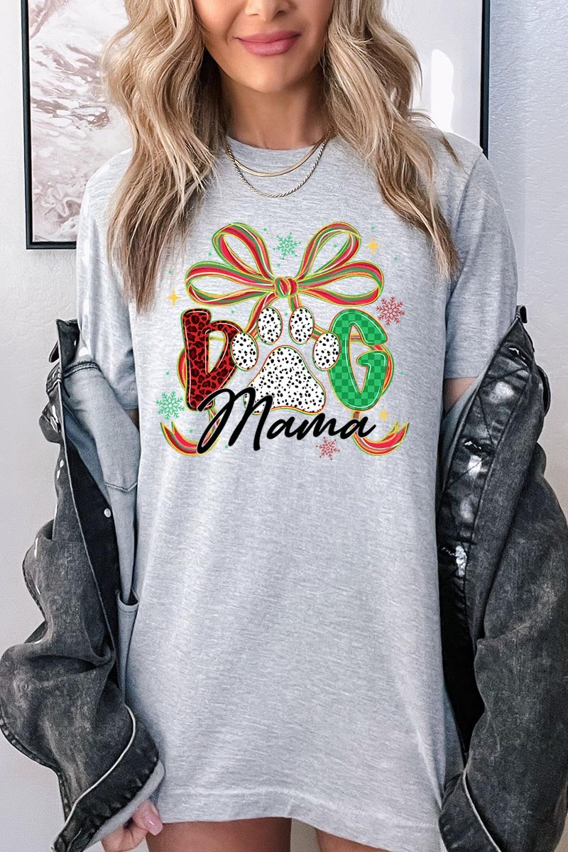 US3001-E3194 Dog Mama Christmas Paw Graphic Tee $12.5