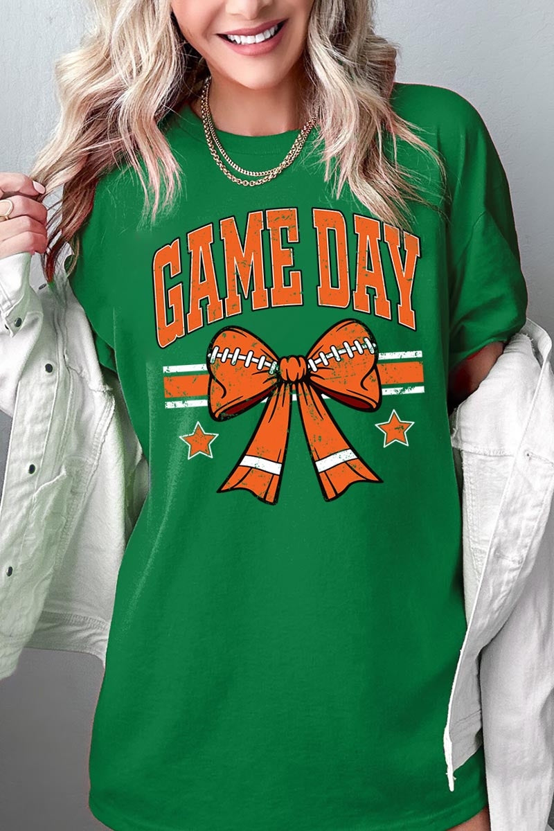 5000P-E3064 Orange Football Bow Graphic Plus Heavy Cotton Tee $12.75
