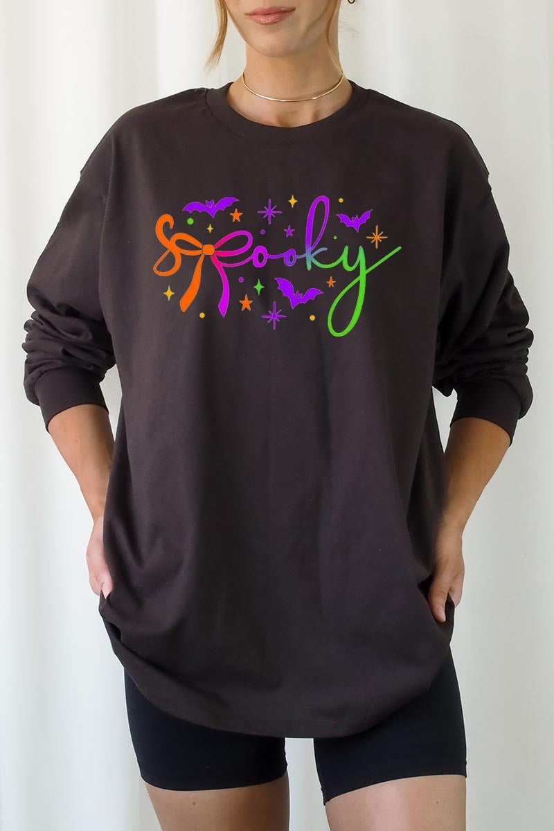 UL240-E3109 Spooky Halloween Graphic Long Sleeve Tee $13.75