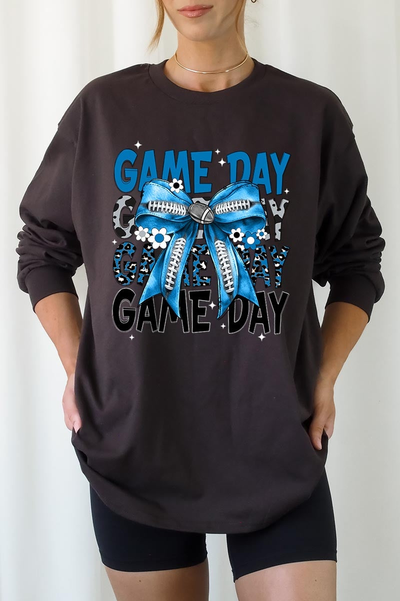 UL240P-E3089 Blue Silver Football Bow Plus Long Sleeve Tee $17