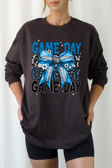 UL240P-E3089 Blue Silver Football Bow Plus Long Sleeve Tee $17
