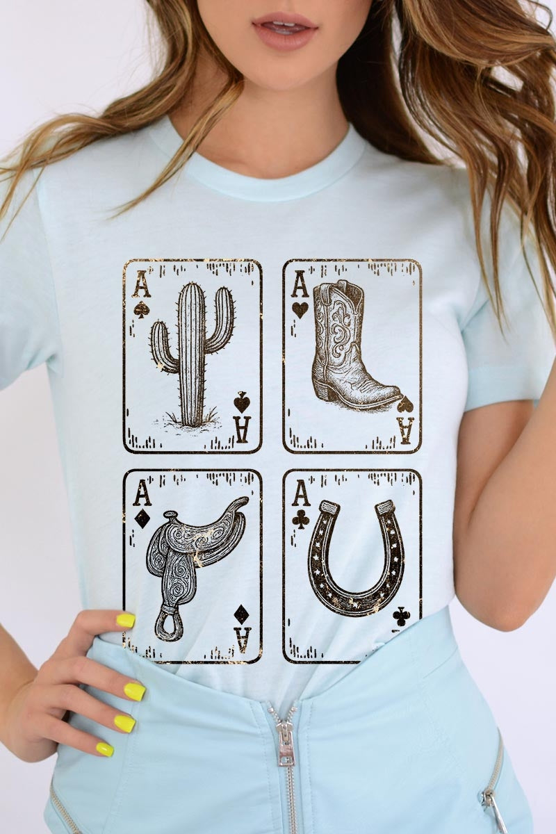 US3001-E3094 Western Cowgirl Card Graphic Tee $12.5