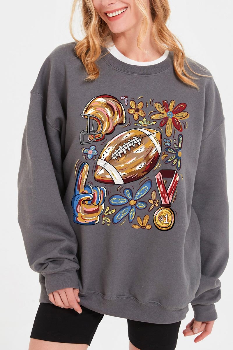 UL180P-E3072 Retro Floral Football Graphic Plus Sweatshirt $25