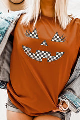 US3001P-E3149 Checker Pumpkin Face Graphic Plus Tee $16