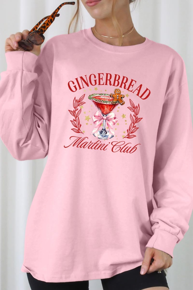 UL240-E3216 Gingerbread Martini Club Graphic Long Sleeve Tee $13.75