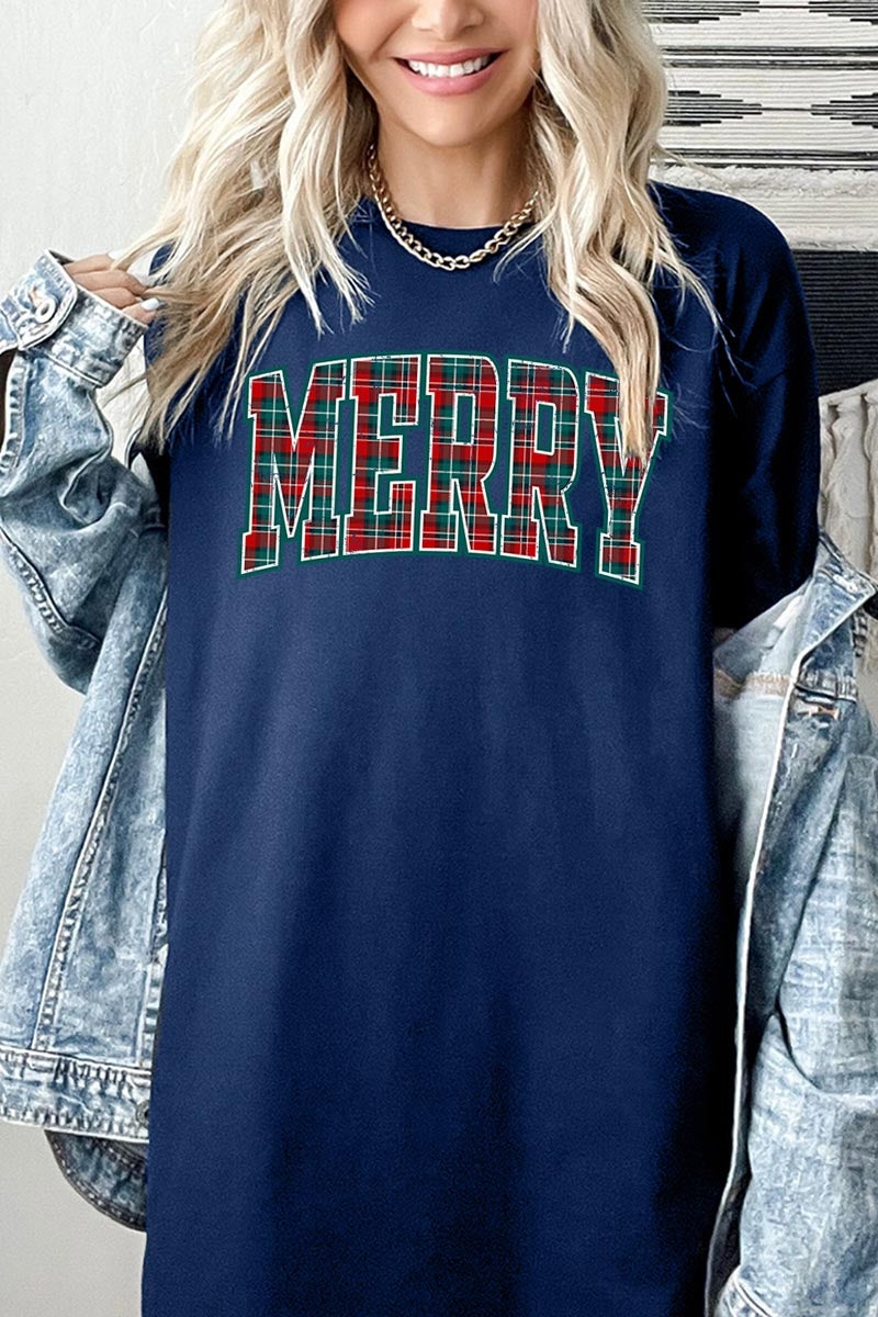 5000-E3210 Classic Plaid Merry Graphic Heavy Cotton Tee $9