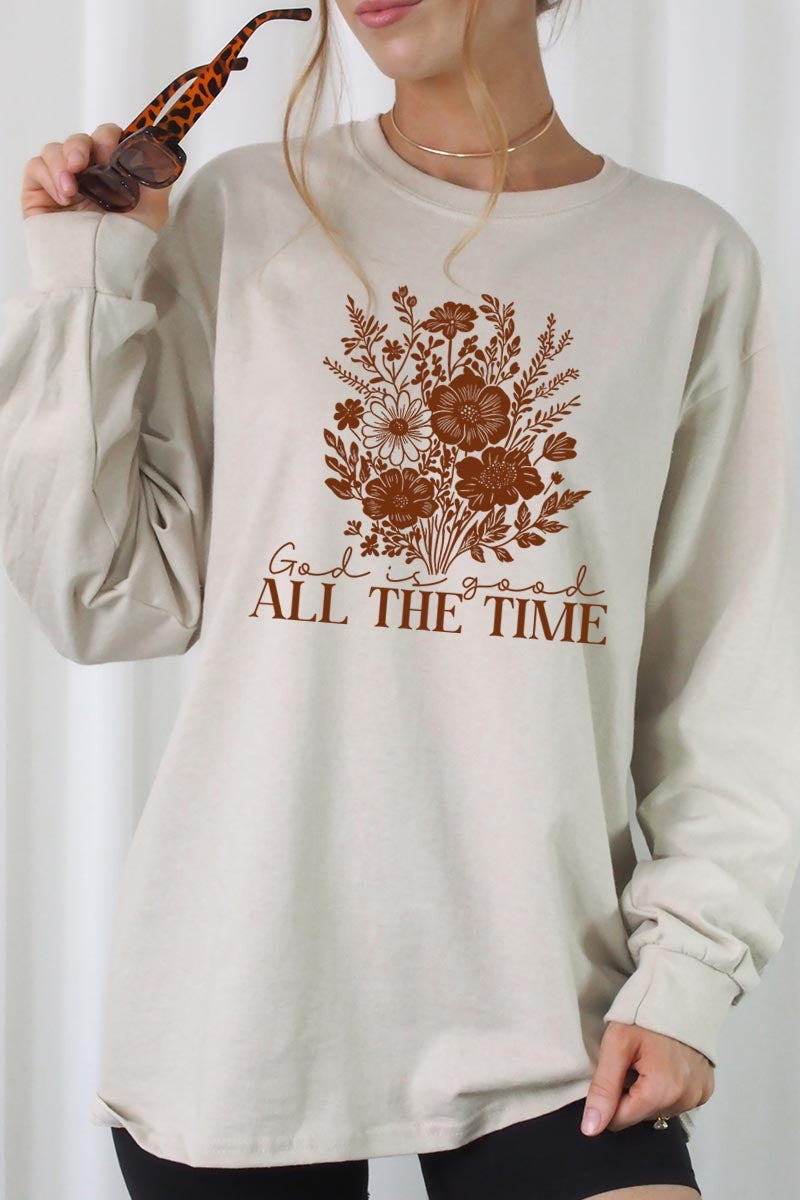 UL240P-E3116 God Is Good Floral Graphic Plus Long Sleeve Tee $17