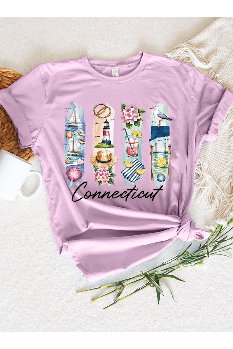 US3001-E3061CT Connecticut State Brushstroke Graphic Tee $12.5