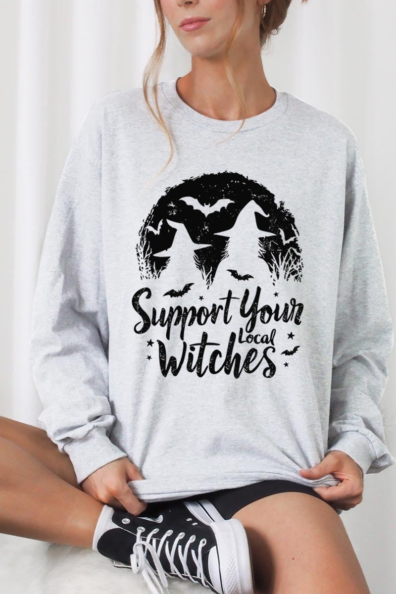 UL240-E3161 Local Witches Halloween Graphic Long Sleeve Tee $13.75