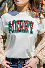 US3001-E3210 Classic Plaid Merry Graphic Tee $12.5