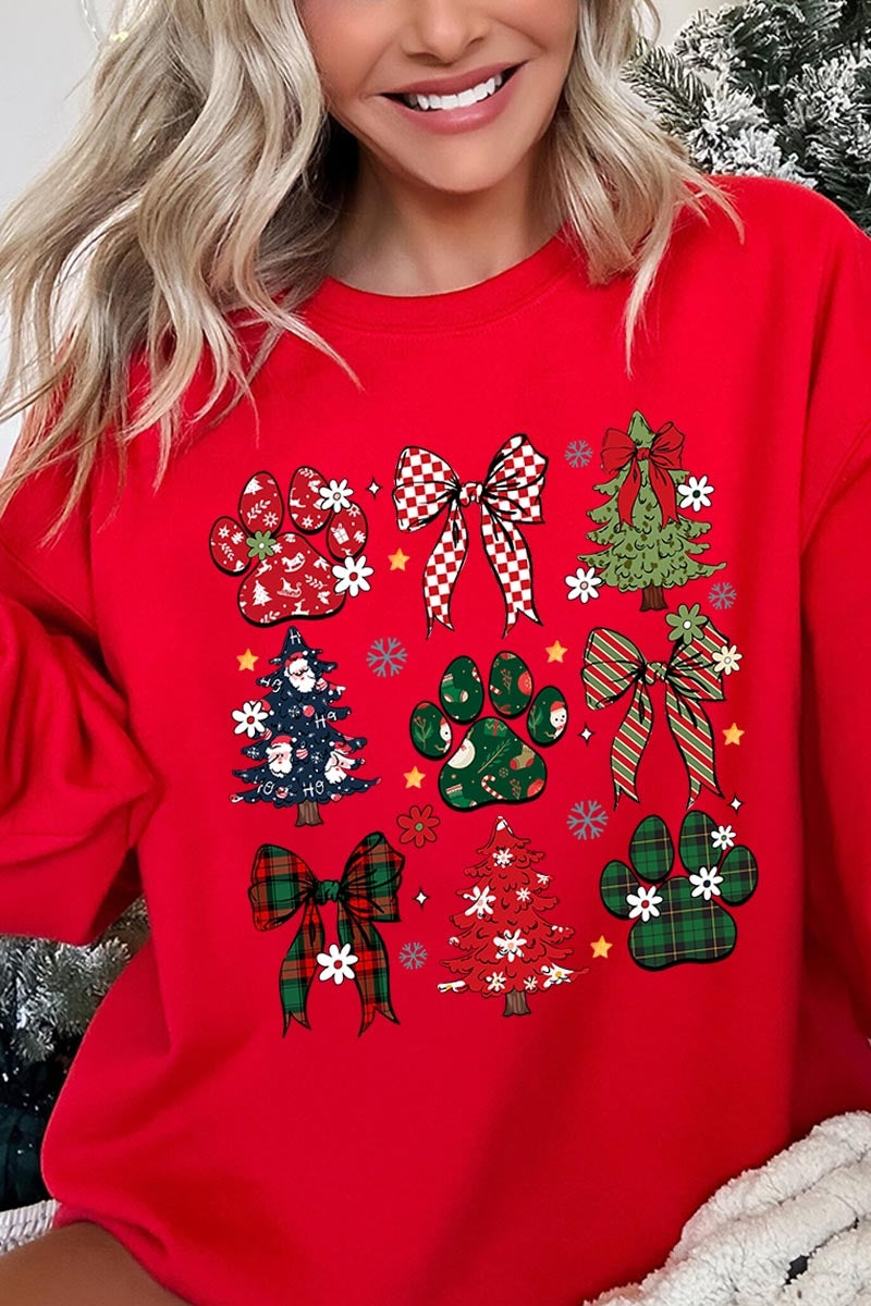 UL180-E3195 Christmas Bow Paw Graphic Sweatshirt $20