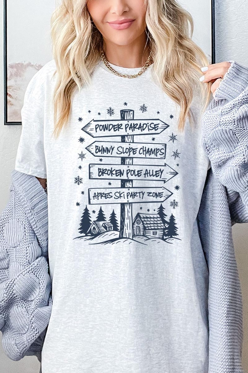 5000P-E3189 Ski Lodge Signs Graphic Plus Heavy Cotton Tee $12.75