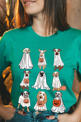 US3001-E3106 Halloween Ghost Dog Graphic Tee $12.5
