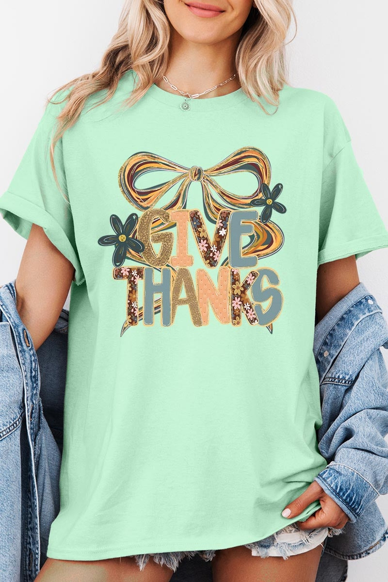 5000-E3154 Give Thanks Bow Graphic Heavy Cotton Tee $9