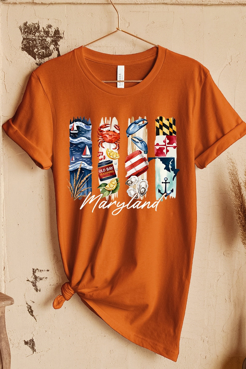 US3001P-E3061MD Maryland State Brushstroke Graphic Plus Tee $16