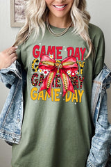 5000P-E3091 Red Yellow Football Bow Plus Heavy Cotton Tee $12.75