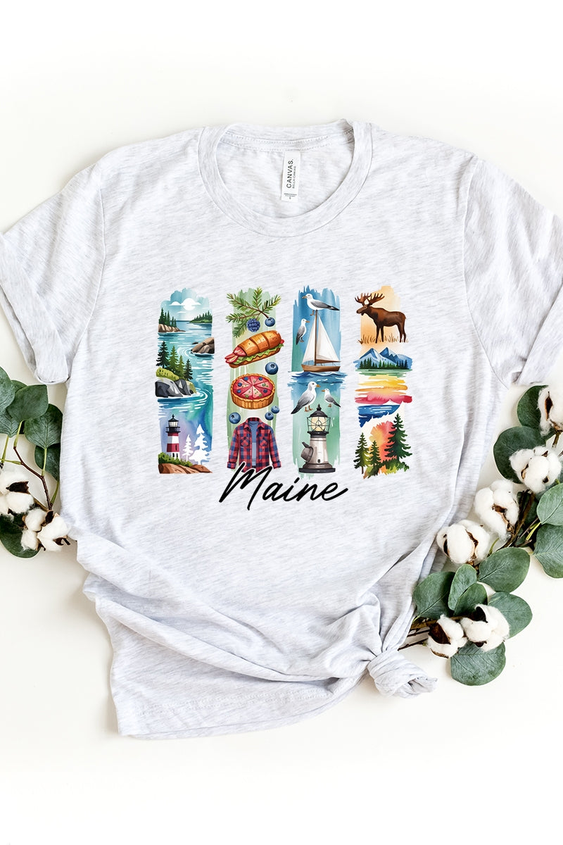US3001-E3061ME Maine State Brushstroke Graphic Tee $12.5