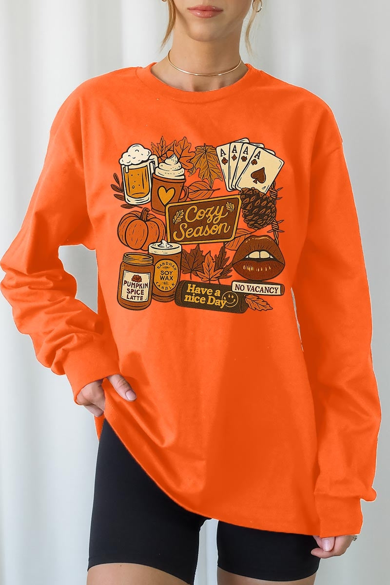 UL240P-E3119 Retro Fall Collage Graphic Plus Long Sleeve Tee $17