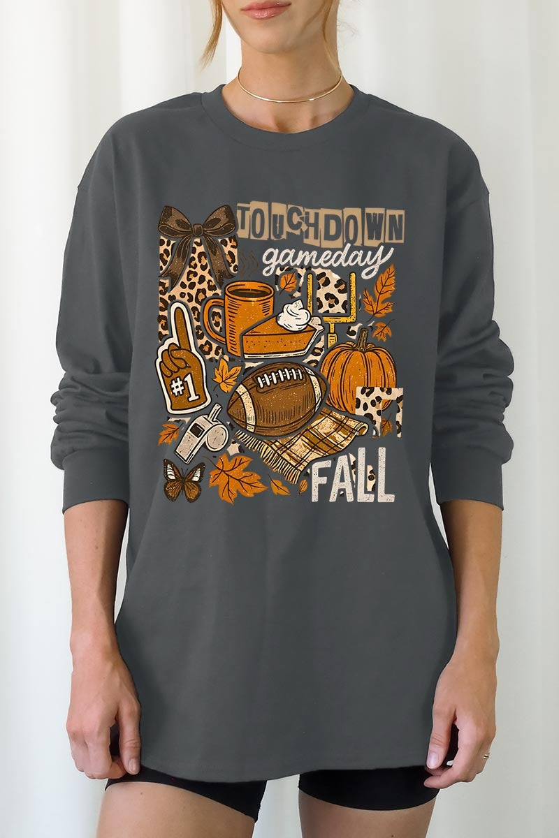 UL240P-E3134 Fall Football Collage Graphic Plus Long Sleeve Tee $17
