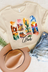 US3001P-E3061UT Utah State Brushstroke Graphic Plus Tee $16