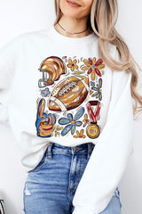 UL180P-E3072 Retro Floral Football Graphic Plus Sweatshirt $25
