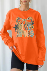UL240-E3154 Give Thanks Bow Graphic Long Sleeve Tee $13.75
