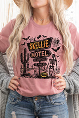 US3001P-E3108 Skellie Motel Halloween Graphic Plus Tee $16