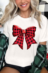 US3001-E3198 Red Buffalo Plaid Bow Graphic Tee $12.5