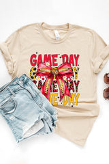 US3001P-E3091 Red Yellow Football Game Day Bow Graphic Plus Tee $16