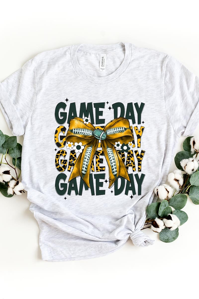 US3001P-E3090 Yellow Football Game Day Bow Graphic Plus Tee $16