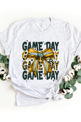US3001P-E3090 Yellow Football Game Day Bow Graphic Plus Tee $16