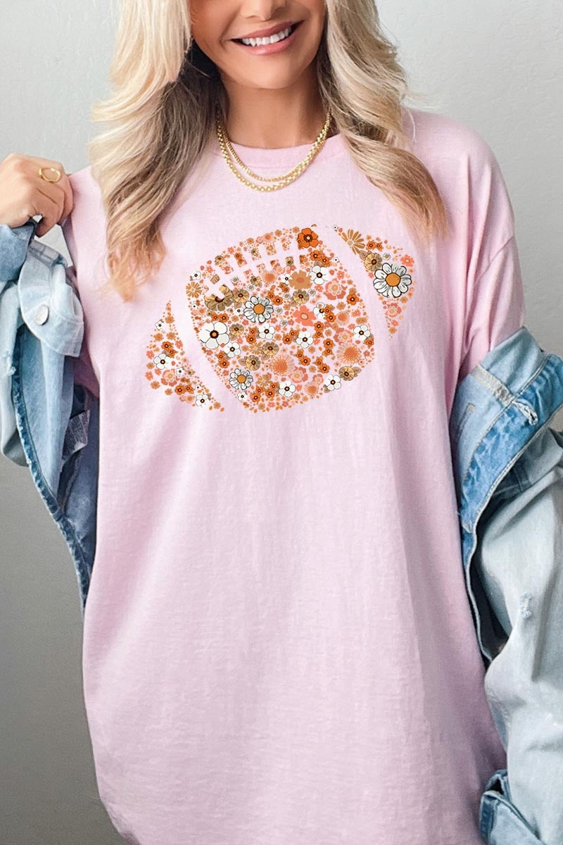 5000-E3133 Floral Football Graphic Heavy Cotton Tee $9