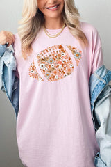 5000P-E3133 Floral Football Graphic Plus Heavy Cotton Tee $12.75