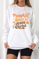 UL240-E3164 Pumpkin Spice & Jesus Graphic Long Sleeve Tee $13.75