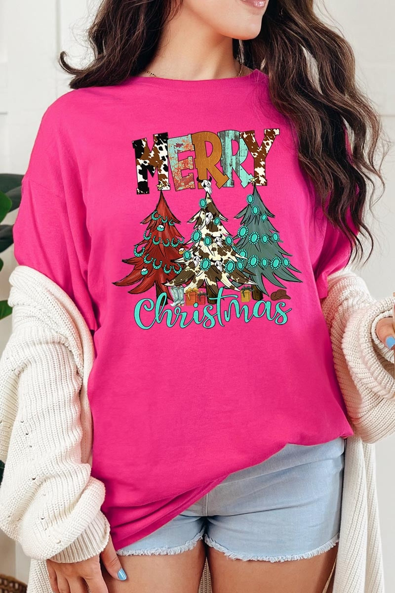 5000-E3200 Merry Christmas Trees Graphic Heavy Cotton Tee $9