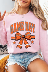 UL180-E3064 Orange Game Day Football Bow Graphic Sweatshirt $20