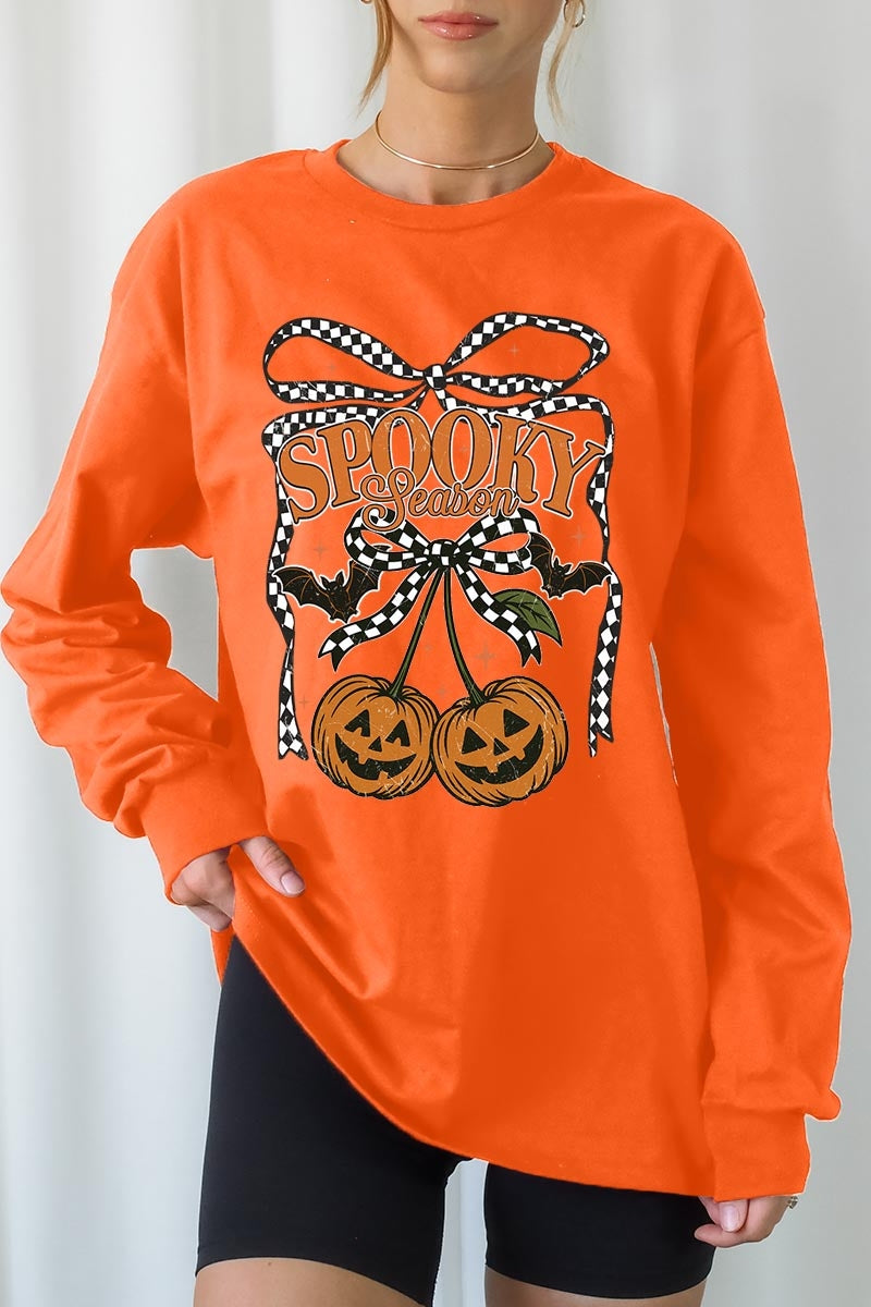 UL240-E3085 Pumpkin Cherries Graphic Long Sleeve Tee $13.75