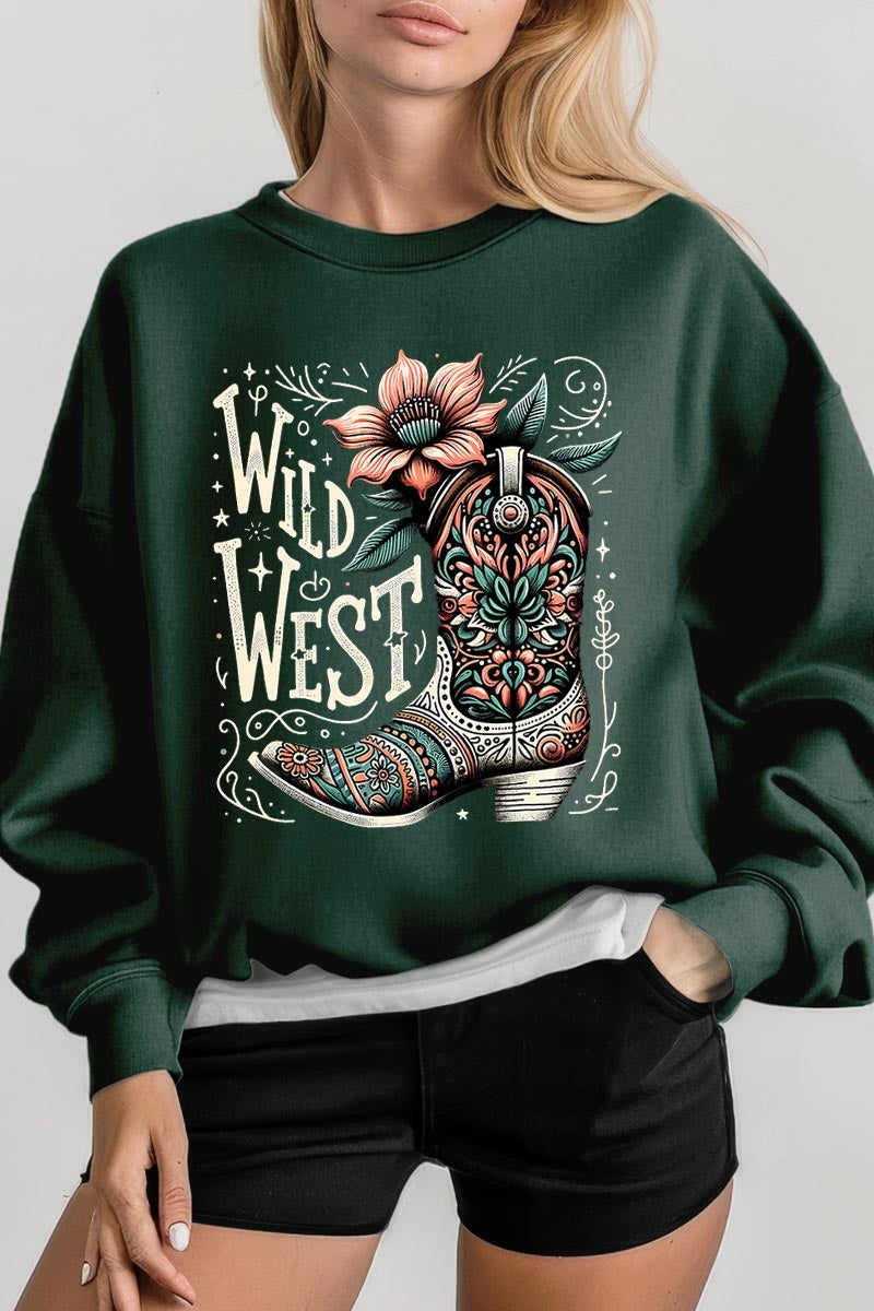 UL180P-E3100 Wild West Cowgirl Boot Graphic Plus Sweatshirt $25