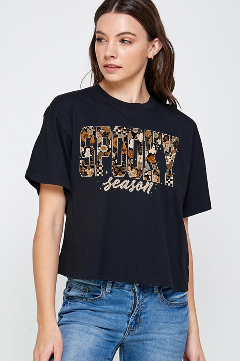 CTS-E3105 Spooky Season Halloween Graphic Relaxed Crop Top $11