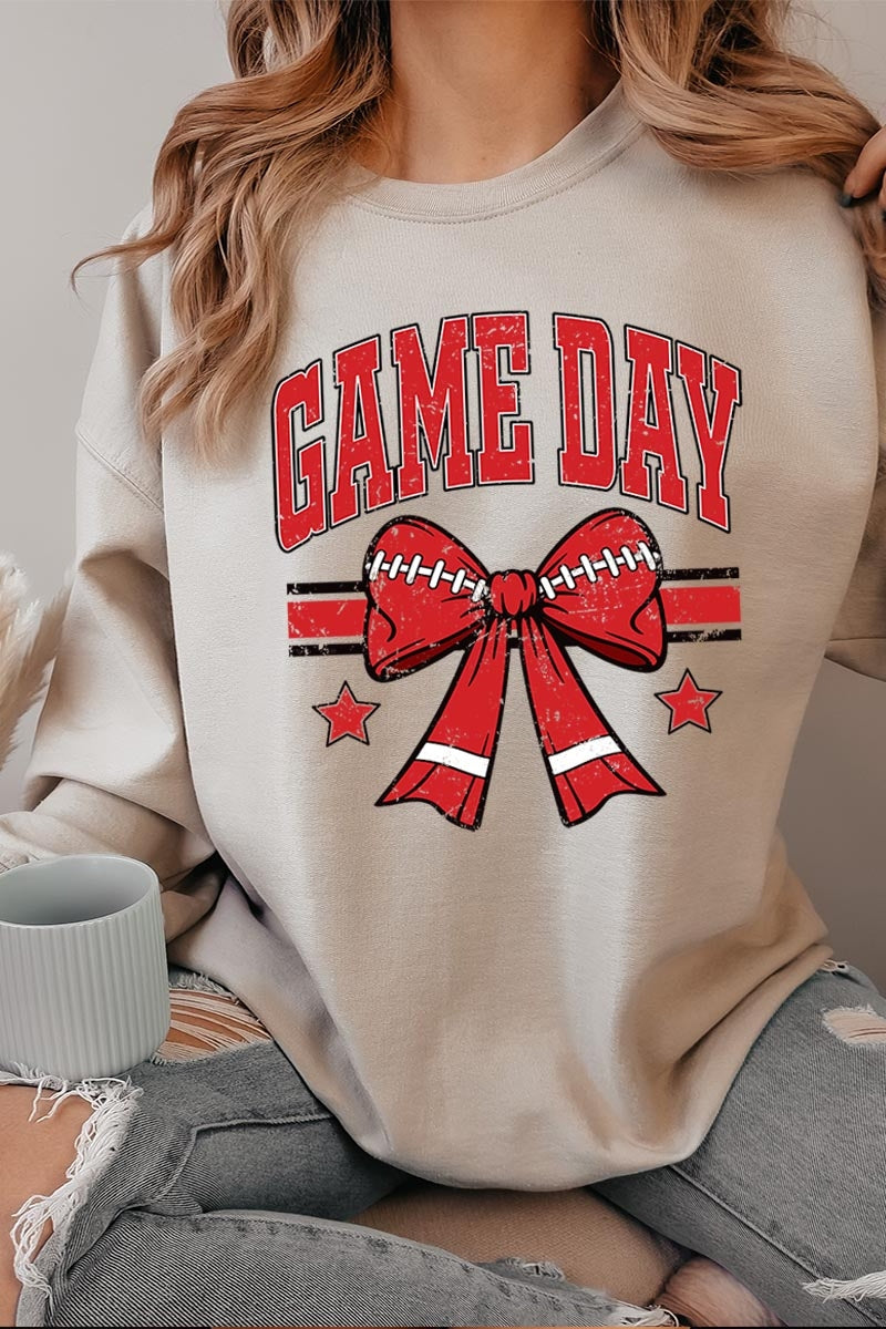 UL180P-E3062 Red Game Day Football Bow Graphic Plus Sweatshirt $25