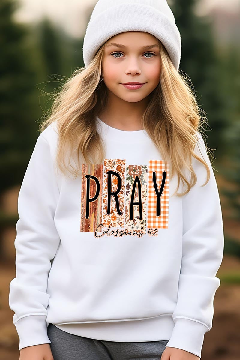 UL180B-E3166Z Pray Fall Christian Kids Graphic Sweatshirt $20